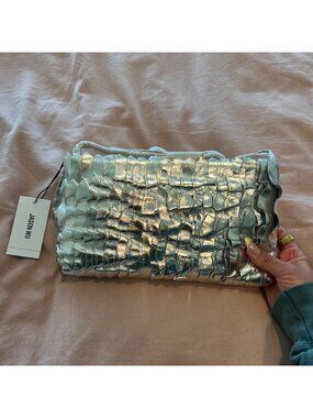 Jason Wu Silver Wavy Frill Leather Shoulder Bag NWT